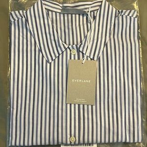 Everlane The Cotton PJ Top Blue/White Stripe Size Small NWT